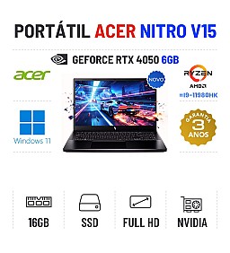 ACER NITRO V15 | 15.6'' FULLHD 165Hz | RYZEN 7 = I9-11980HK | 16GB RAM | 480GB SSD | RTX4050 6GB