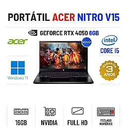 ACER NITRO V15 | 15.6'' FULLHD 165Hz | I5-13420H | 16GB RAM | 480GB SSD | RTX4050 6GB | TECLADO NUMÉRICO