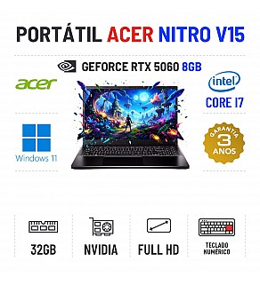 ACER NITRO V15 | 15.6'' FULLHD 180Hz | I7-13620H | 32GB RAM | 960GB SSD | RTX5060 8GB | TECLADO NUMÉRICO