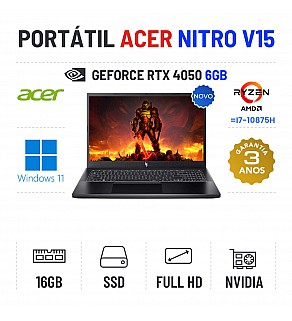 ACER NITRO V15 | 15.6'' FULLHD 165Hz | RYZEN 5 = I7-10875H | 16GB RAM | 480GB SSD | RTX4050 6GB