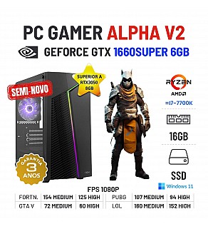PC GAMER ALPHA V2 SEMI-NOVO | GTX1660SUPER-6GB=RTX3050-8GB | RYZEN 3 = i7-7700K | 16GB RAM | 480GB SSD