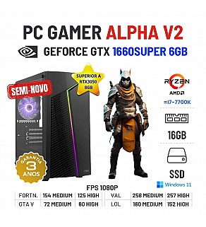 PC GAMER ALPHA V2 SEMI-NOVO | GTX1660SUPER-6GB=RTX3050-8GB | RYZEN 3 = i7-7700K | 16GB RAM | 480GB SSD