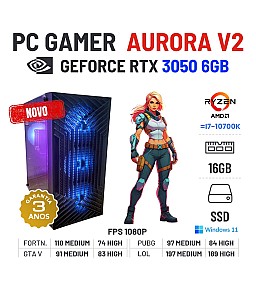 PC GAMER AURORA V2 NOVO | RTX3050-6GB | RYZEN 5 = i7-10700K | 16GB RAM | 480GB SSD