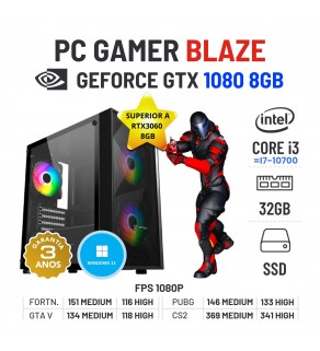 PC GAMER BLAZE NOVO | GTX1080-8GB SUPERIOR RTX3060-8GB | i3-14GEN=I7-10700 | 32GB RAM | 480GB SSD