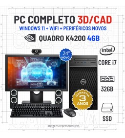 CONJUNTO 3D/CAD DELL 3630 TOWER | I7-8700 | 32GB RAM | 480GB SSD | QUADRO K4200 4GB COM MONITOR + ACESSORIOS