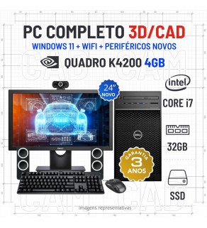 CONJUNTO 3D/CAD DELL 3630 TOWER | I7-8700 | 32GB RAM | 480GB SSD | QUADRO K4200 4GB COM MONITOR + ACESSORIOS