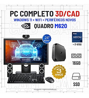 CONJUNTO 3D/CAD HP Z2 G3 MICRO/MINI | XEON=I7-8700 | 16GB RAM | 480GB SSD | QUADRO M620 COM MONITOR + ACESSORIOS