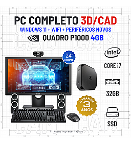 CONJUNTO 3D/CAD HP Z2 G4 MICRO/MINI | i7-8700 | 32GB RAM | 480GB SSD | QUADRO P1000-4GB COM MONITOR + ACESSORIOS