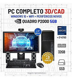CONJUNTO 3D/CAD HP Z240 TOWER | XEON=I7-6700 | 32GB RAM | 480GB SSD | QUADRO P2000 5GB COM MONITOR + ACESSORIOS