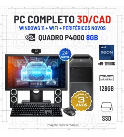 CONJUNTO 3D/CAD HP Z4 G4 | XEON 12 CORES=I9-11900K | 128GB RAM | 960GB SSD | QUADRO P4000 8GB COM MONITOR + ACESSORIOS