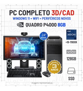 CONJUNTO 3D/CAD HP Z4 G4 | XEON 12 CORES=I9-11900K | 128GB RAM | 960GB SSD | QUADRO P4000 8GB COM MONITOR + ACESSORIOS