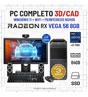 CONJUNTO WORKSTATION VECTOR CRAFT HP Z4 G4 | XEON=I7-7700 | 64GB RAM | 480GB SSD | RX VEGA 56 8GB COM MONITOR + ACESSORIOS