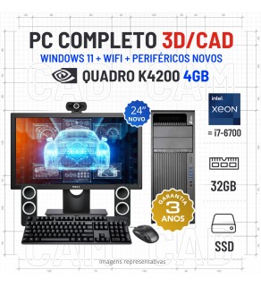 CONJUNTO 3D/CAD HP Z440 | XEON=i7-6700 | 32GB RAM | 480GB SSD | QUADRO K4200 4GB COM MONITOR + ACESSORIOS