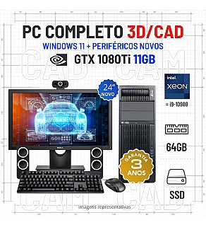 CONJUNTO 3D/CAD DESIGN CORE HP Z640 | XEON 14 CORES = i9-10900 | 64GB RAM | 480GB SSD | GTX1080Ti-11GB COM MONITOR + ACESSORIOS CONJUNTO 3D/CAD DESIGN CORE HP Z640 | XEON 14 CORES = i9-10900 | 64GB RAM | 480GB SSD | GTX1080Ti-11GB COM MONITOR + ACESSORIOS