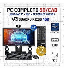 CONJUNTO 3D/CAD LENOVO E32 SFF | XEON=i7-4770 | 16GB RAM | 480GB SSD | QUADRO K1200 4GB COM MONITOR + ACESSORIOS