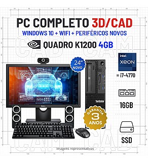 CONJUNTO 3D/CAD LENOVO E32 SFF | XEON=i7-4770 | 16GB RAM | 480GB SSD | QUADRO K1200 4GB COM MONITOR + ACESSORIOS