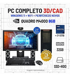CONJUNTO 3D/CAD LENOVO P710 | XEON=I7-11700 | 32GB RAM | SSD+HDD | QUADRO M4000 8GB COM MONITOR + ACESSORIOS