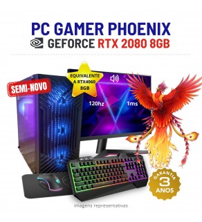 CONJUNTO GAMER PHOENIX SEMI-NOVO | RTX2080-8GB = RTX4060-8GB | RYZEN 5 = i7-11700 | 16GB RAM | 480GB SSD COM MONITOR + ACESSORIOS