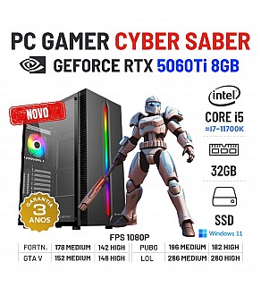 PC GAMER CYBER SABER NOVO | RTX5060Ti-8GB | i5-14GEN=i7-11700K | 32GB RAM | 960GB SSD