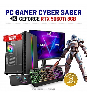 CONJUNTO GAMER CYBER SABER | RTX5060TI-8GB | i5-14GEN=i7-11700K | 32GB RAM | 960GB SSD COM MONITOR + ACESSORIOS