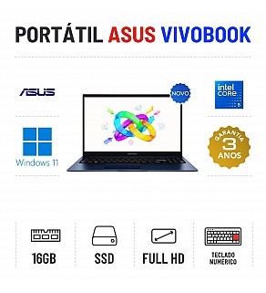 NOVO - ASUS VIVOBOOK 15 F1504VA | 15.6'' FULLHD | CORE 5-120U | 16GB RAM | 480GB SSD | TECLADO NUMÉRICO