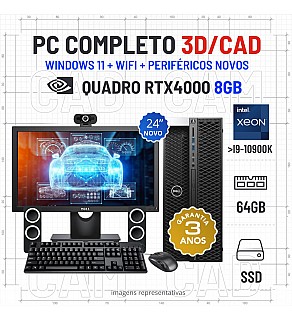 CONJUNTO 3D/CAD DELL T7820 TOWER | DUPLO XEON GOLD SUPERIOR A i9-10900k | 64GB RAM | 480GB SSD | QUADRO RTX4000 8GB COM MONITOR + ACESSORIOS