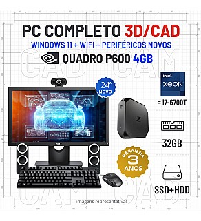 CONJUNTO 3D/CAD HP Z2 G4 MINI | XEON=I7-6700T | 32GB RAM | SSD+HDD | QUADRO P600 4GB COM MONITOR + ACESSORIOS