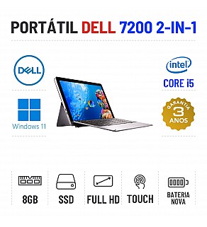 DELL LATITUDE 7200 2-IN-1 | 12" TOUCH FULLHD | i5-8365u | 8GB RAM | 240GB SSD | DESTACÁVEL | BATERIA NOVA