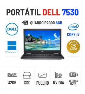 DELL PRECISION 7530 | 15.6" TOUCH FULLHD | I7-8850H | 32GB RAM | 480GB SSD | QUADRO P2000 4GB | BATERIA NOVA