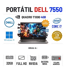 DELL PRECISION 7550 | 15.6" FULLHD | I7-10750H | 32GB RAM | 480GB SSD | QUADRO T1000 = GTX1050TI | BATERIA NOVA | TECLADO NUMÉRICO 