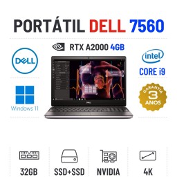 DELL PRECISION 7560 | 15.6" 4K | I9-11950H | 32GB RAM | SSD+SSD | QUADRO RTX A2000 4GB