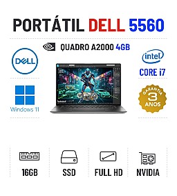 DELL PRECISION 5560 | 15.6" FULLHD | i7-11850H | 16GB RAM | 480GB SSD | RTX A2000 4GB | TECLADO NUMÉRICO DELL PRECISION 5560 | 15.6" FULLHD | i7-11850H | 16GB RAM | 480GB SSD | RTX A2000 4GB | TECLADO NUMÉRICO