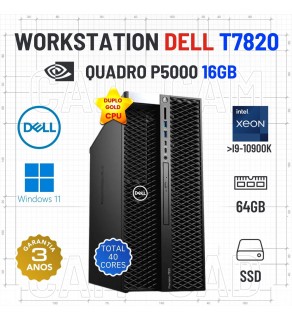 WORKSTATION DELL T7820 | DUPLO XEON GOLD SUPERIOR A i9-10900k | 64GB RAM | 480GB SSD | QUADRO P5000 16GB