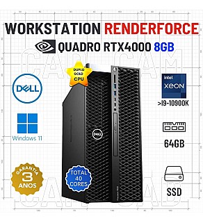 WORKSTATION RENDER FORCE DELL T7820 | DUPLO XEON GOLD SUPERIOR i9-10900k | 64GB RAM | 480GB SSD | QUADRO RTX4000-8GB | OFERTA DE OFFICE 2021
