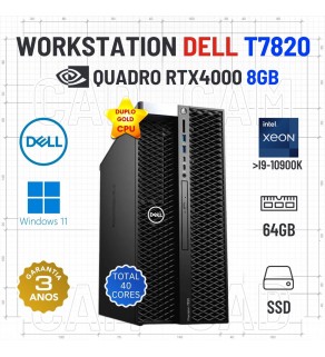 WORKSTATION DELL T7820 | DUPLO XEON GOLD SUPERIOR A i9-10900k | 64GB RAM | 480GB SSD | QUADRO RTX4000 8GB