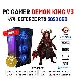 PC GAMER DEMON KING V3 NOVO | RTX3050-6GB | RYZEN 3 = i7-7700K | 16GB RAM | 480GB SSD