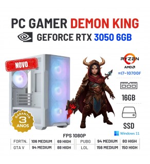 PC GAMER DEMON KING NOVO | RTX3050-6GB | RYZEN 5 = i7-10700F | 16GB RAM | 480GB SSD