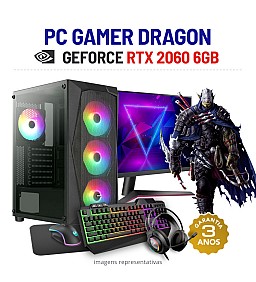 CONJUNTO GAMER DRAGON | RTX2060 6GB | RYZEN 5 4500 | 32GB RAM | SSD+HDD COM MONITOR + ACESSORIOS