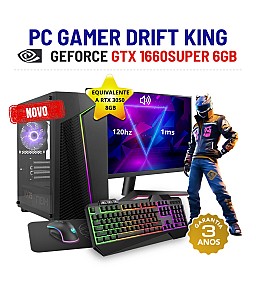CONJUNTO GAMER DRIFT KING | GTX1660SUPER-6GB | I3-14GEN=I7-10700 | 16GB RAM | 480GB SSD COM MONITOR + ACESSORIOS