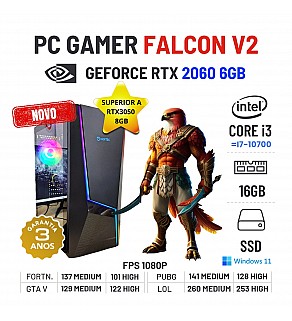 PC GAMER FALCON V2 NOVO | RTX2060-6GB SUPERIOR A RTX3050-8GB | i3-14GEN=I7-10700 | 16GB RAM | 240GB SSD