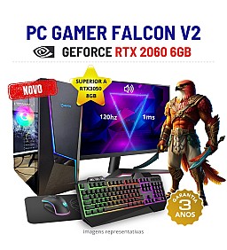 CONJUNTO GAMER FALCON V2 | RTX2060-6GB SUPERIOR A RTX3050-8GB | i3-14GEN=I7-10700 | 16GB RAM | 240GB SSD COM MONITOR + ACESSORIOS