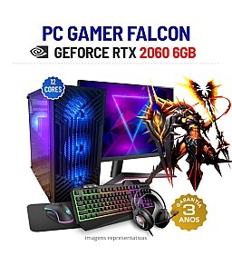 CONJUNTO GAMER FALCON | RTX2060-6GB | XEON 12 CORES SUPERIOR A I7-9700 | 16GB RAM | SSD+HDD COM MONITOR + ACESSORIOS