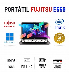 FUJITSU LIFEBOOK E559 | 15.6" FULLHD | i5-8265U | 16GB RAM | 480GB SSD | TECLADO NUMÉRICO | BATERIA NOVA | OFERTA DE OFFICE 2021 FUJITSU LIFEBOOK E559 | 15.6" FULLHD | i5-8265U | 16GB RAM | 480GB SSD | TECLADO NUMÉRICO | BATERIA NOVA | OFERTA DE OFFICE 2021