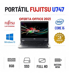 FUJITSU LIFEBOOK U747 | 14" FULLHD | i5-7200U | 8GB RAM | 240GB SSD | BATERIA NOVA OFERTA OFFICE 2021