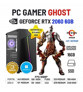 PC GAMER GHOST NOVO | RTX2060-6GB SUPERIOR A RTX3050-8GB | RYZEN=i7-10700F | 16GB RAM | 480GB SSD OFERTA KIT TECLADO+RATO+TAPETE