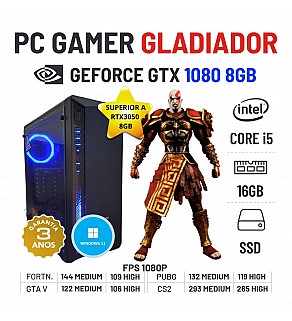 PC GAMER GLADIADOR NOVO | GTX1080-8GB SUPERIOR A RTX3050-8GB | i5-11400F | 16GB RAM | 480GB SSD OFERTA KIT TECLADO+RATO+TAPETE