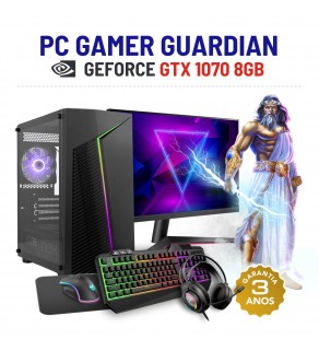 CONJUNTO GAMER GUARDIAN | GTX1070-8GB | XEON 12 CORES SUPERIOR A I7-8700 | 16GB RAM | 240GB SSD COM MONITOR + ACESSORIOS