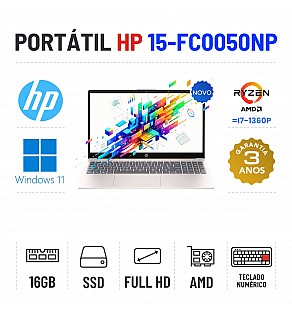NOVO - HP 15-FC0050NP | 15.6" FULLHD | RYZEN 7 = i7-1360P | 16GB RAM | 480GB SSD | TECLADO NUMÉRICO