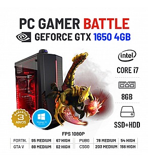 PC GAMER BATTLE GTX1650-4GB i7-4770 8GB RAM SSD+HDD