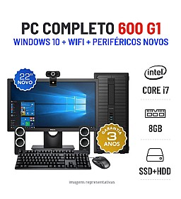 CONJUNTO PC HP 600 G1 TOWER | i7-4770 | 8GB RAM | SSD+HDD COM MONITOR + ACESSÓRIOS